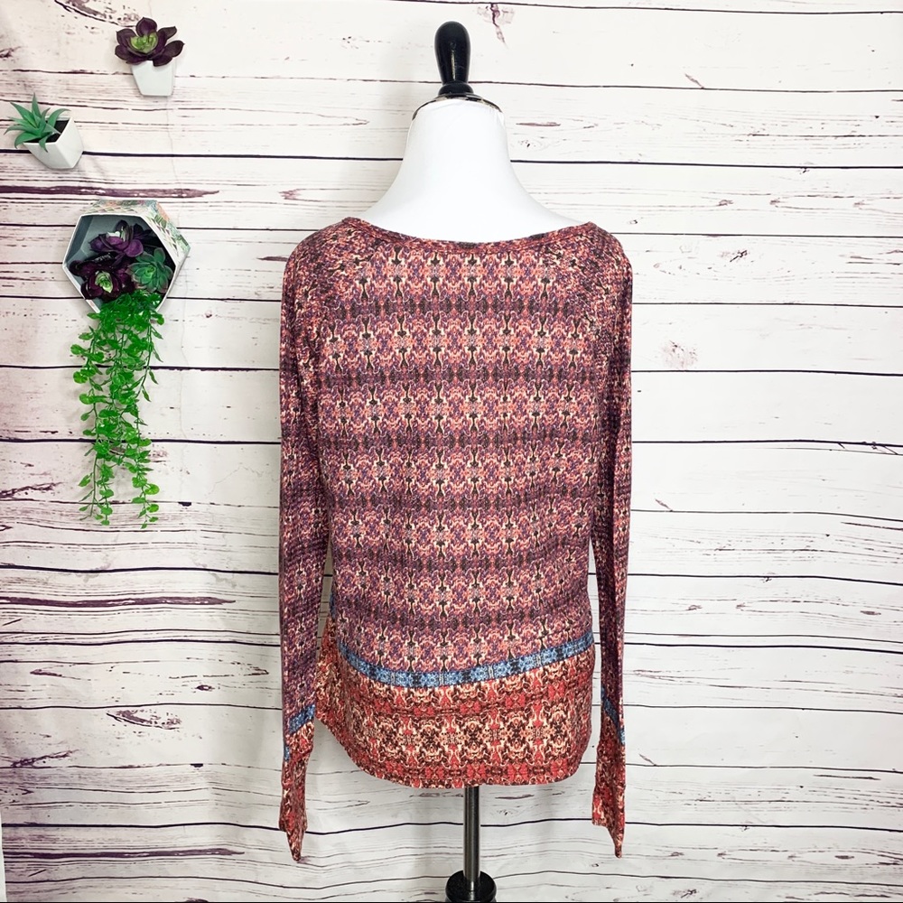 Vintage America Boho Lace Up Lara Top Long Sleeve Size Medium Red & Blue - Picture 6 of 7
